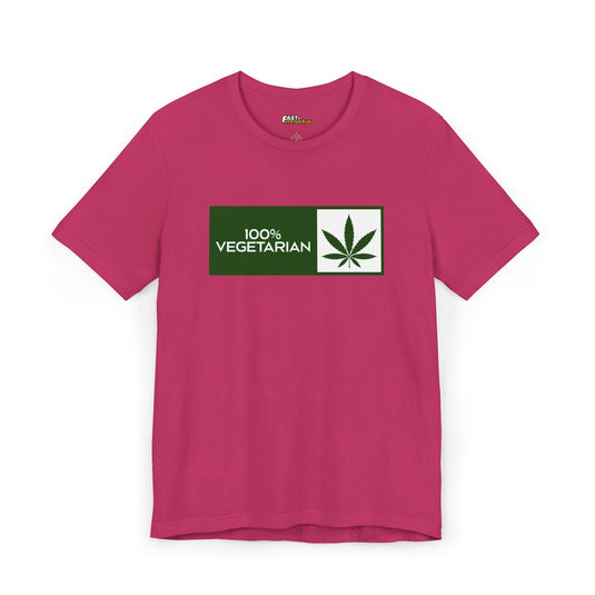 Berry 100% Vegetarian t-shirt for men and women, funny weed lover tee with cannabis leaf design, great gift idea.