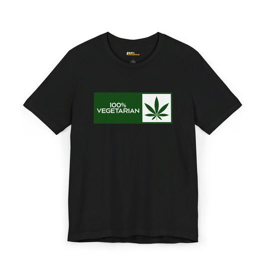 Black 100% Vegetarian t-shirt for men and women, humorous weed lover graphic tee, perfect for cannabis fans.