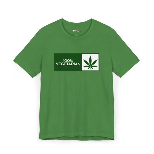 Leaf green 100% Vegetarian t-shirt for men and women, humorous weed lover tee with bold cannabis design.