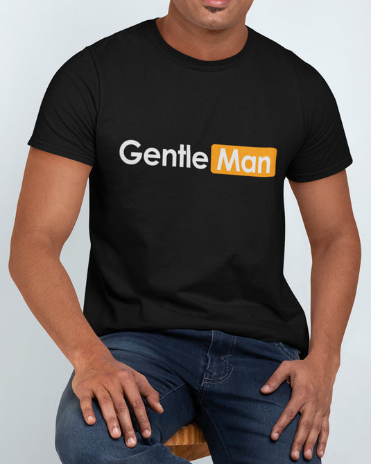 Black graphic tee featuring an adult humor design with the text "GentleMan" in a parody style.