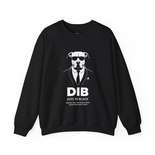 Black sweatshirt for men and women featuring a humorous 'Dog In Black' parody graphic, perfect for dog and pitbull lovers.