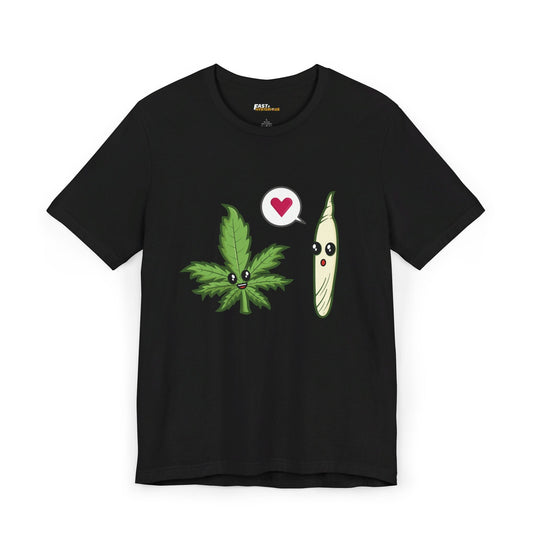 Black Weed Love t-shirt for men and women, cute and humorous graphic tee ideal for weed lovers and relaxed vibes.