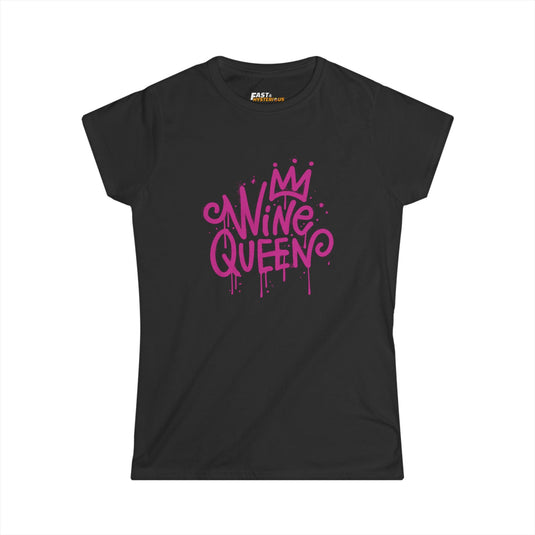 lack women’s cut tee featuring a bold 'Wine Queen' graphic, perfect for wine lovers who want to show their royal side.