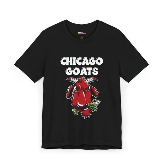 Black Chicago Goats t-shirt, funny basketball parody graphic tee, ideal for fans of sports and clever humor.