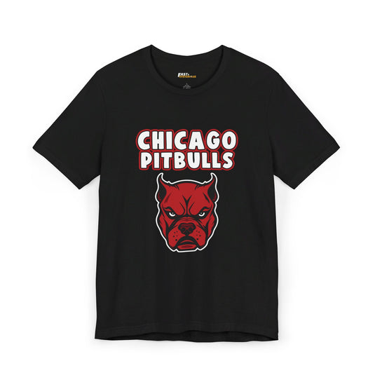 Black Chicago Pitbulls t-shirt, funny brand parody graphic tee, ideal for fans of pitbulls and clever sports humor.