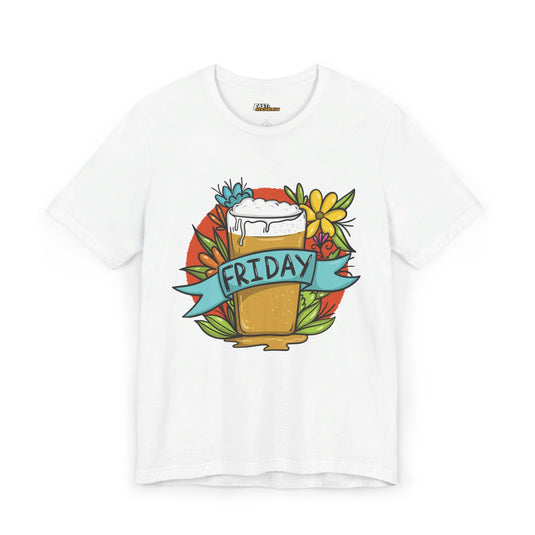 White Friday beer lovers t-shirt for men and women, featuring a fun and colorful beer glass graphic. Ideal for casual wear and beer enthusiasts.