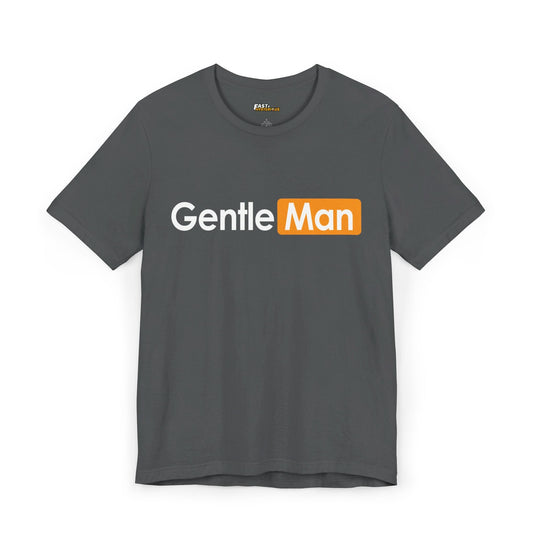 Asphalt Grey GentleMan parody t-shirt for men, witty design with a twist on a famous logo. Ideal for sarcasm lovers.