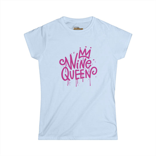 Light blue women’s cut tee with a playful 'Wine Queen' design, ideal for adding a fun touch to your wine nights.