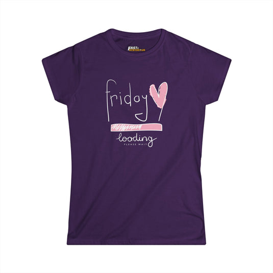 Purple Friday Loading t-shirt for women, featuring a charming graphic design. Ideal for casual outfits and weekend vibes.