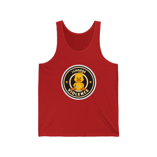 Red tank top for men and women with a quirky "I Choose Violence" design, ideal for those who enjoy dark, sarcastic humor.