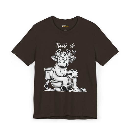 Brown sarcasm T-shirt showcasing a bull on a toilet, perfect for making a cheeky 'This is bullsh*t' statement.