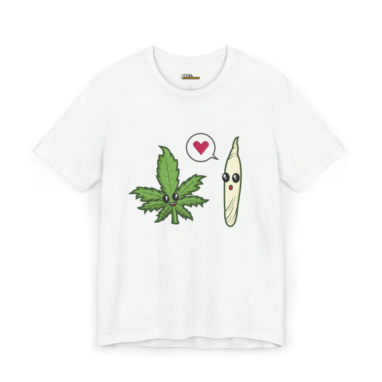 White Weed Love t-shirt for men and women, cute and funny cannabis-themed graphic tee ideal for casual wear.